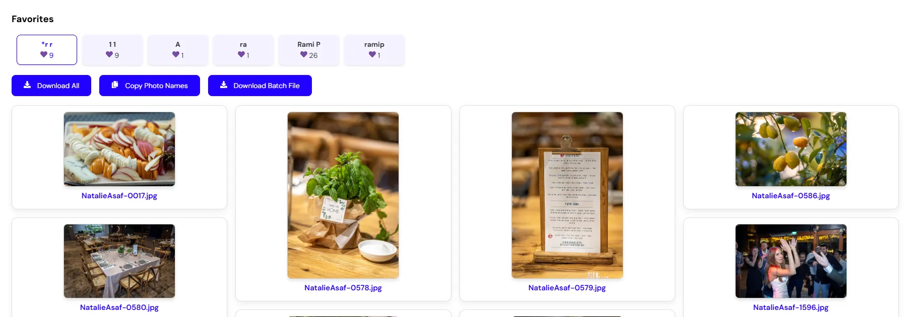 Client favorites and proofing screen