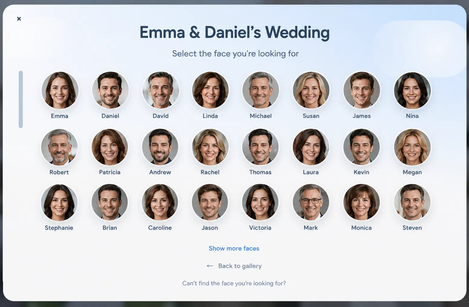 Face Match en una galería de clientes de Simpixy