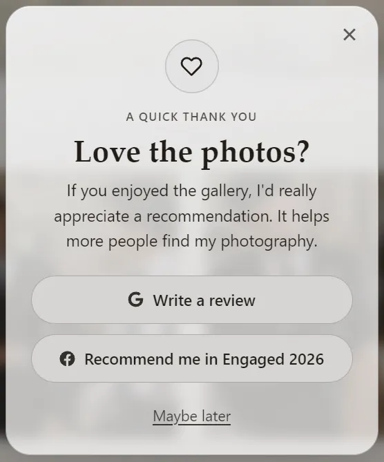Friendly recommendation popup for clients