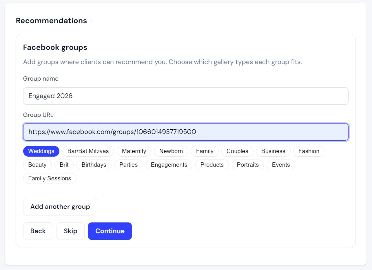 Adding Facebook groups for recommendations