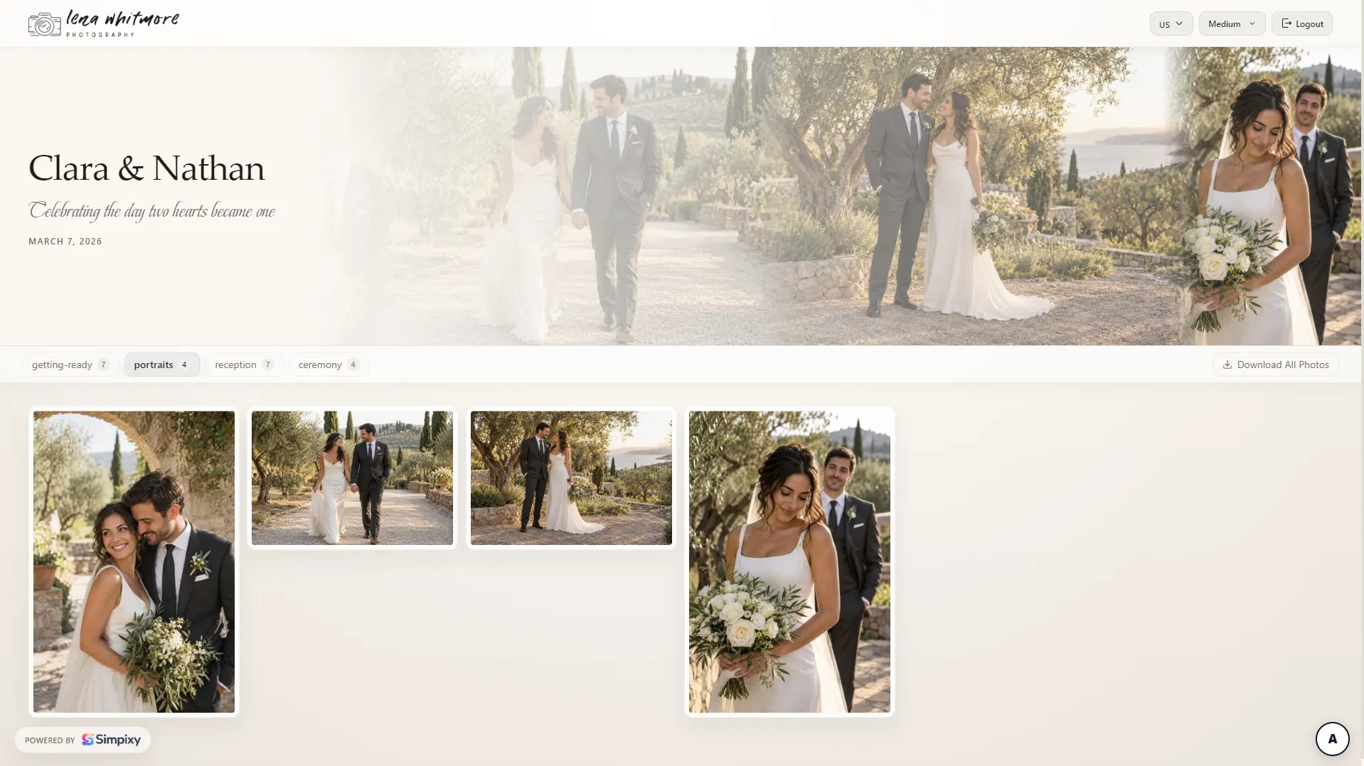 Client gallery next to photographer website